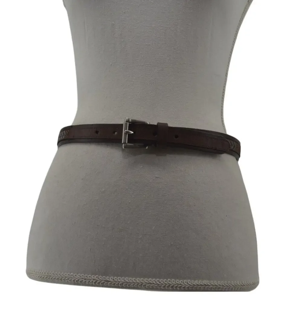 Women's Brown Leather Belt Textile Multicolored Accent Large